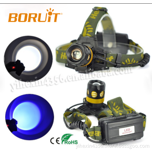 Portable Headlight White/ Blue Rechargeable Headlamp Light Outdoor Sport Light